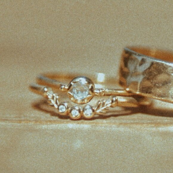 Megan Thorne Jewelry - Delicate Gold Stacked Ring Set with Crystal Accents